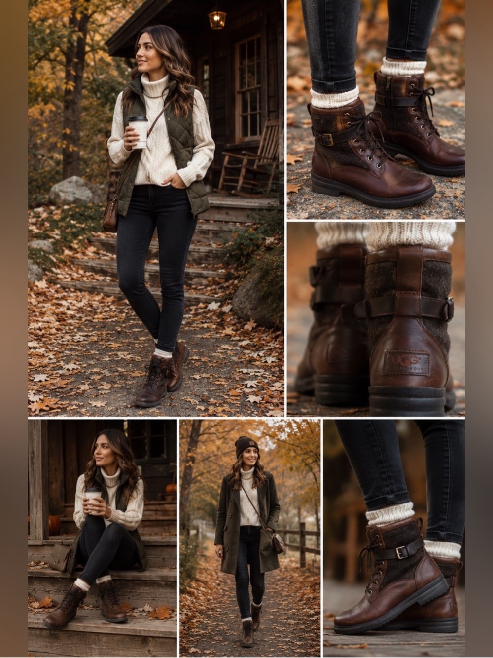 UGG Australia Kesey Winter Ankle Boots Womens Size 6.5 Brown Leather LaceUp